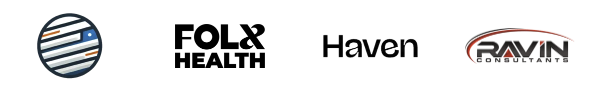 Logos for DPE International, FOLX Health, Haven Health, Ravin Consultants