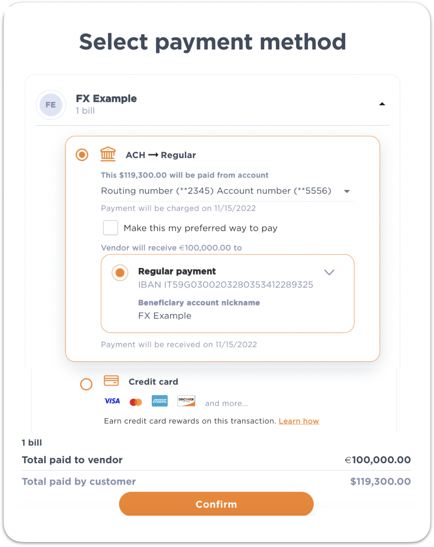 Payment method for international bill