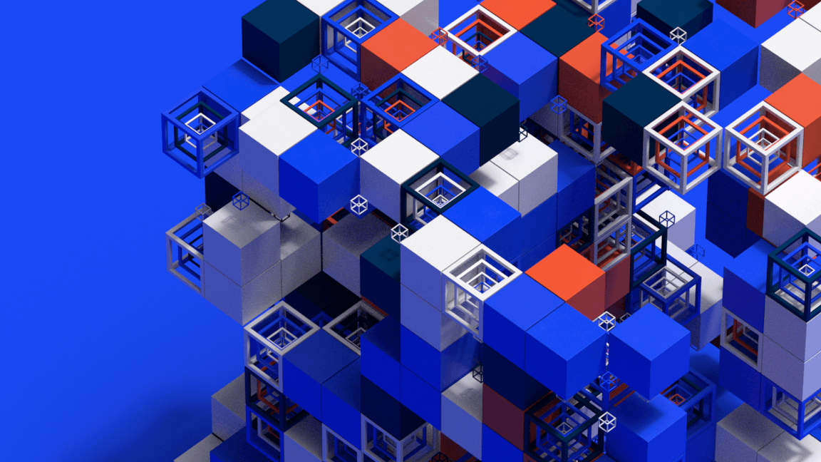 Abstract and colored 3D cubes for a motion design film