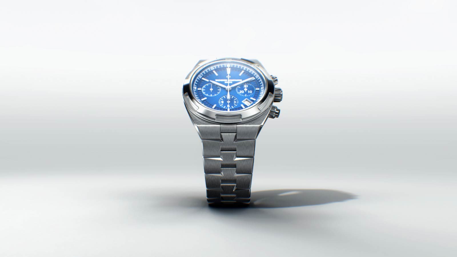 3D watch render of the Vacheron Overseas with metal straps