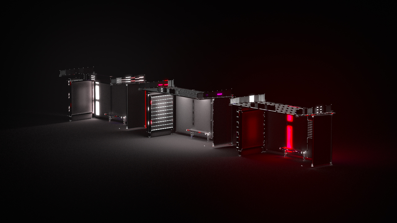 3D sci-fi version of bus shelters made of luminous particles