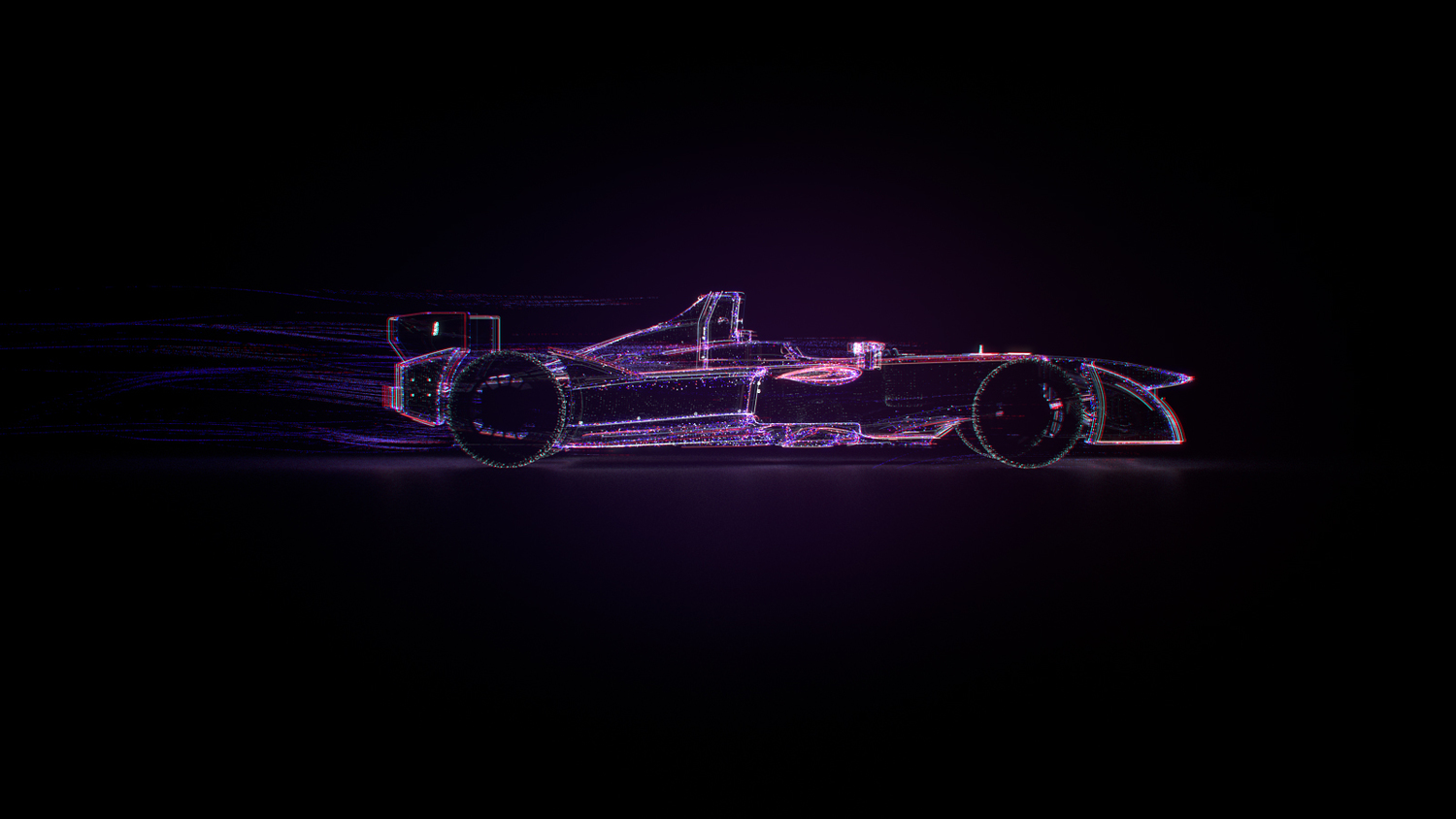 Stylized version of the Formula E made with 3D particles and glowing trails