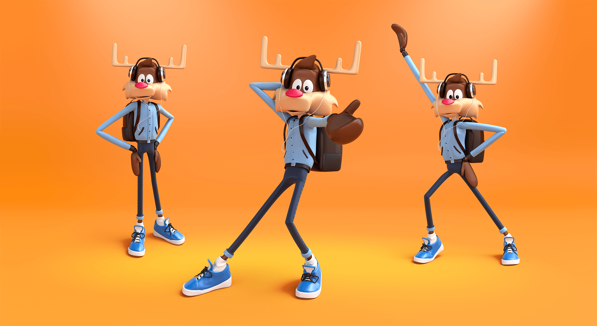 3d character toon of an humanoid christmas reindeer in various poses