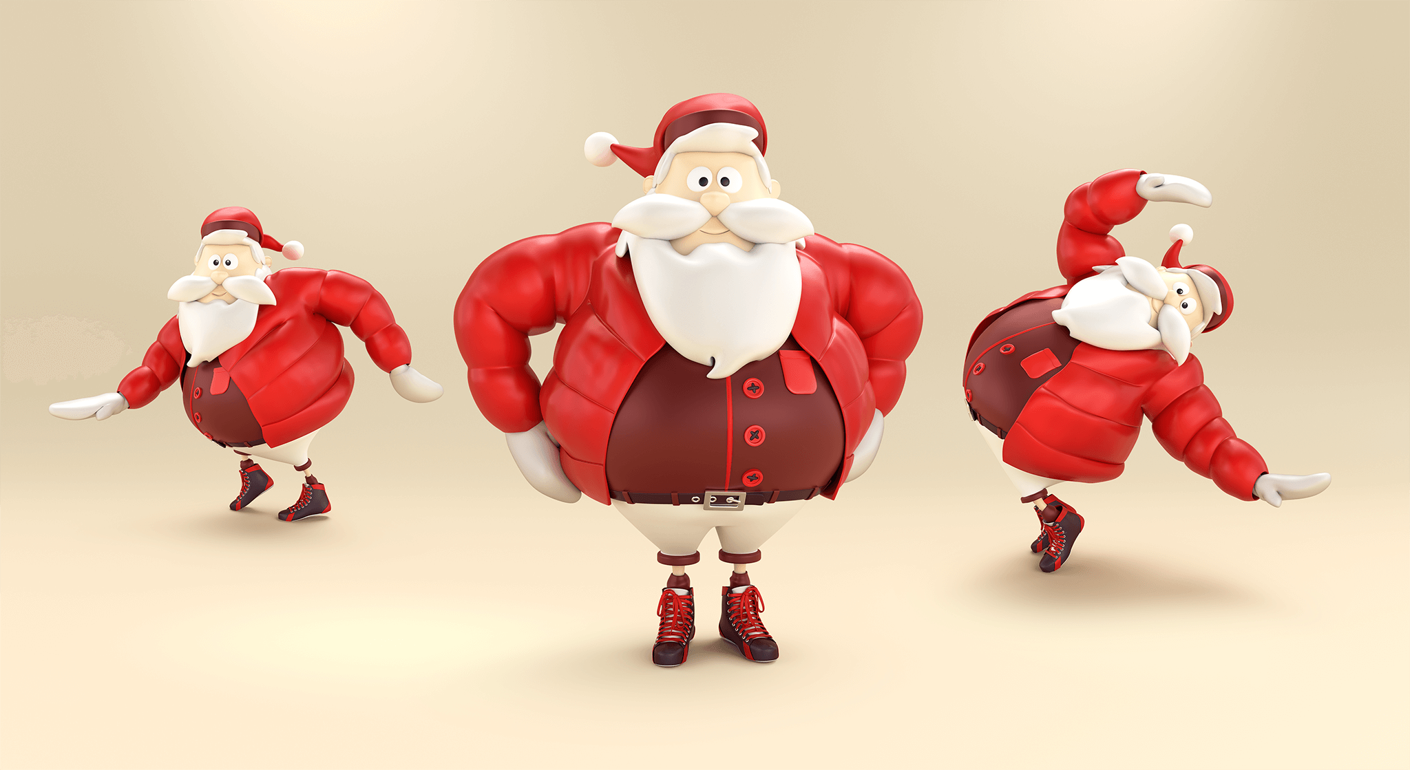 3d character toon of a Santa Claus in various poses
