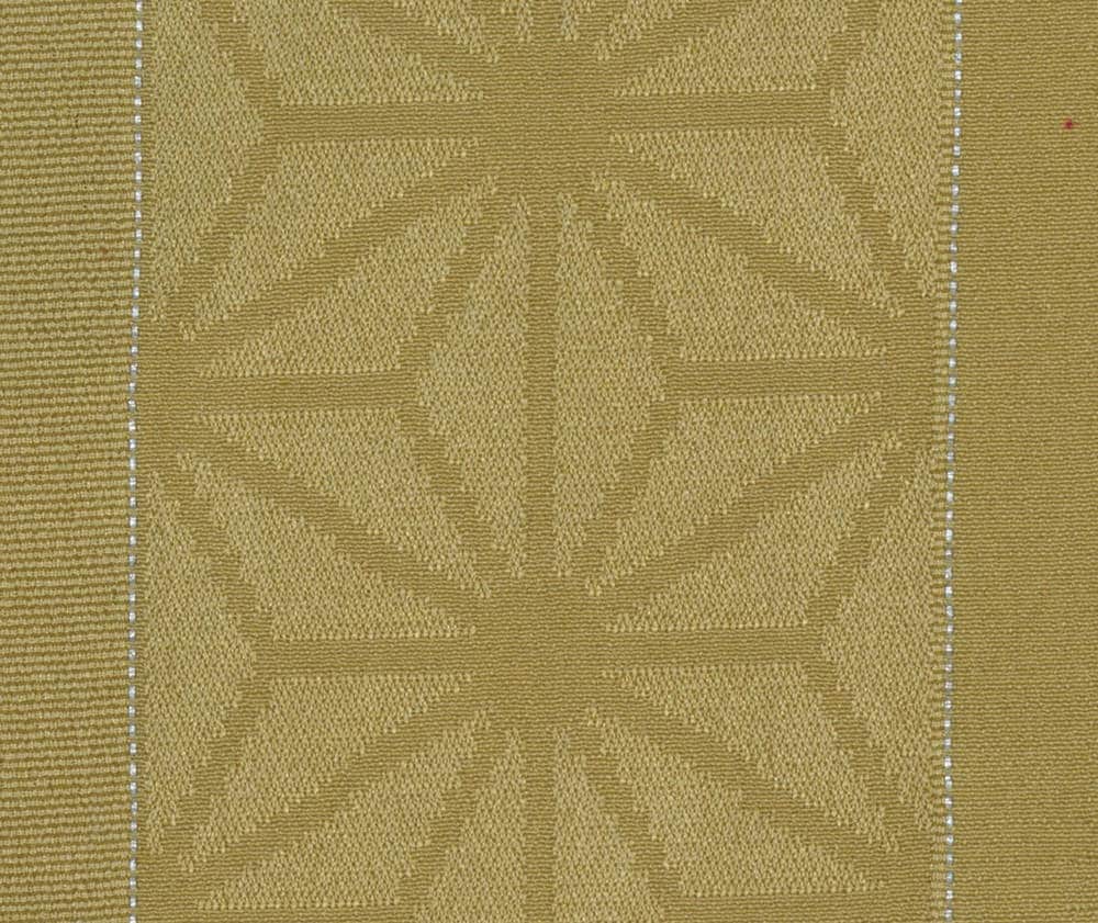 Textured golden fabric with floral or leaf-like woven pattern