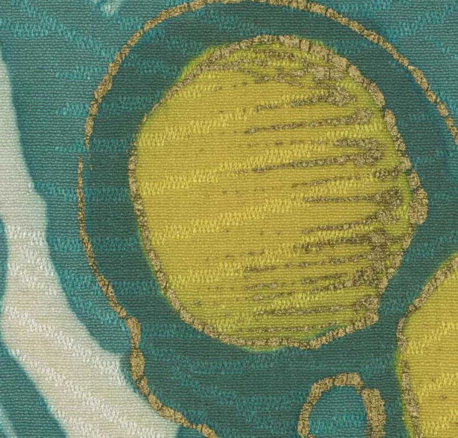 Abstract textured circles in yellow, teal, and gold colors