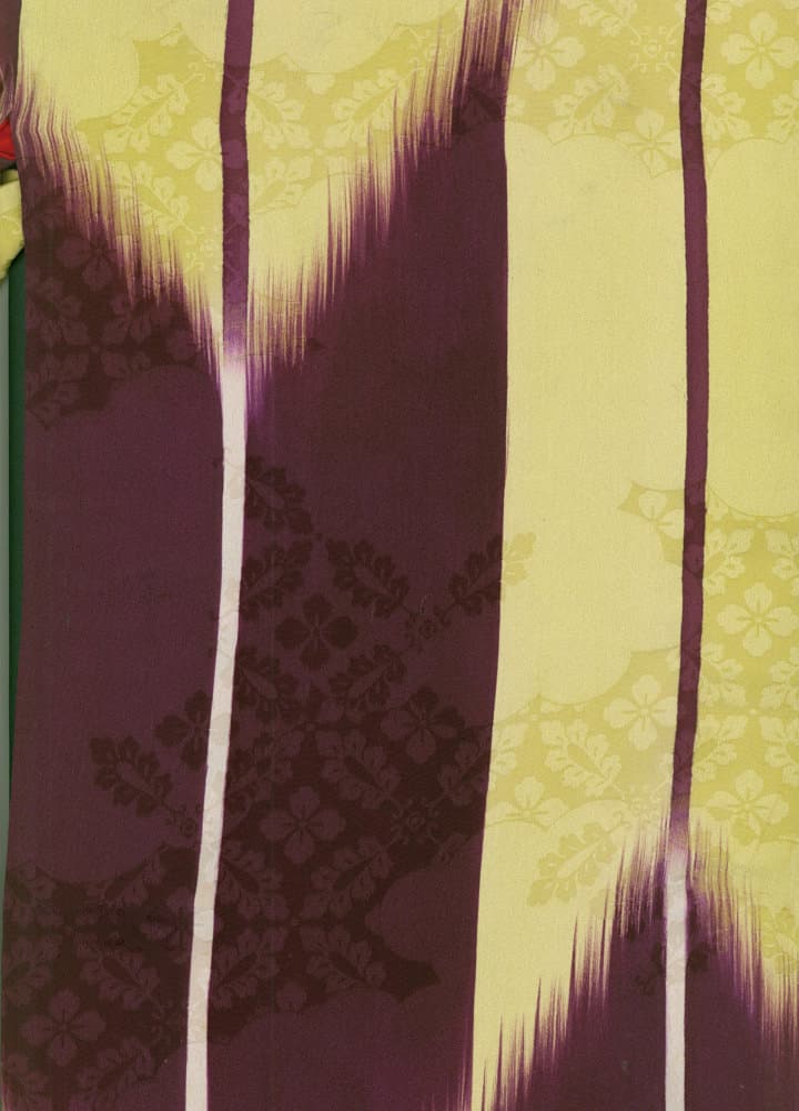 Abstract vertical stripes in purple and yellow with floral pattern