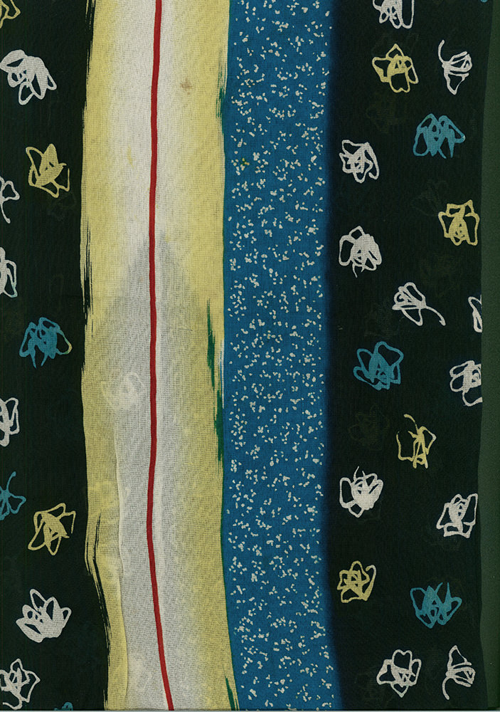 Abstract vertical stripes with scattered flower-like symbols on dark background