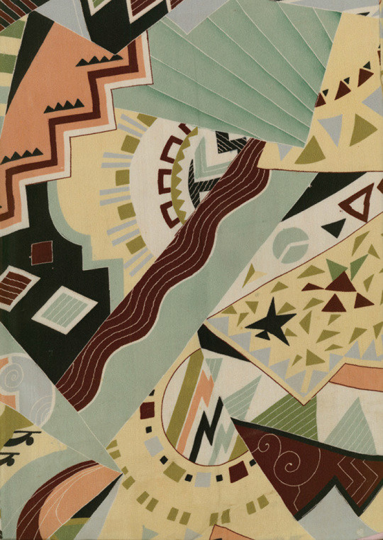 Abstract geometric artwork with angular shapes in muted earth tones
