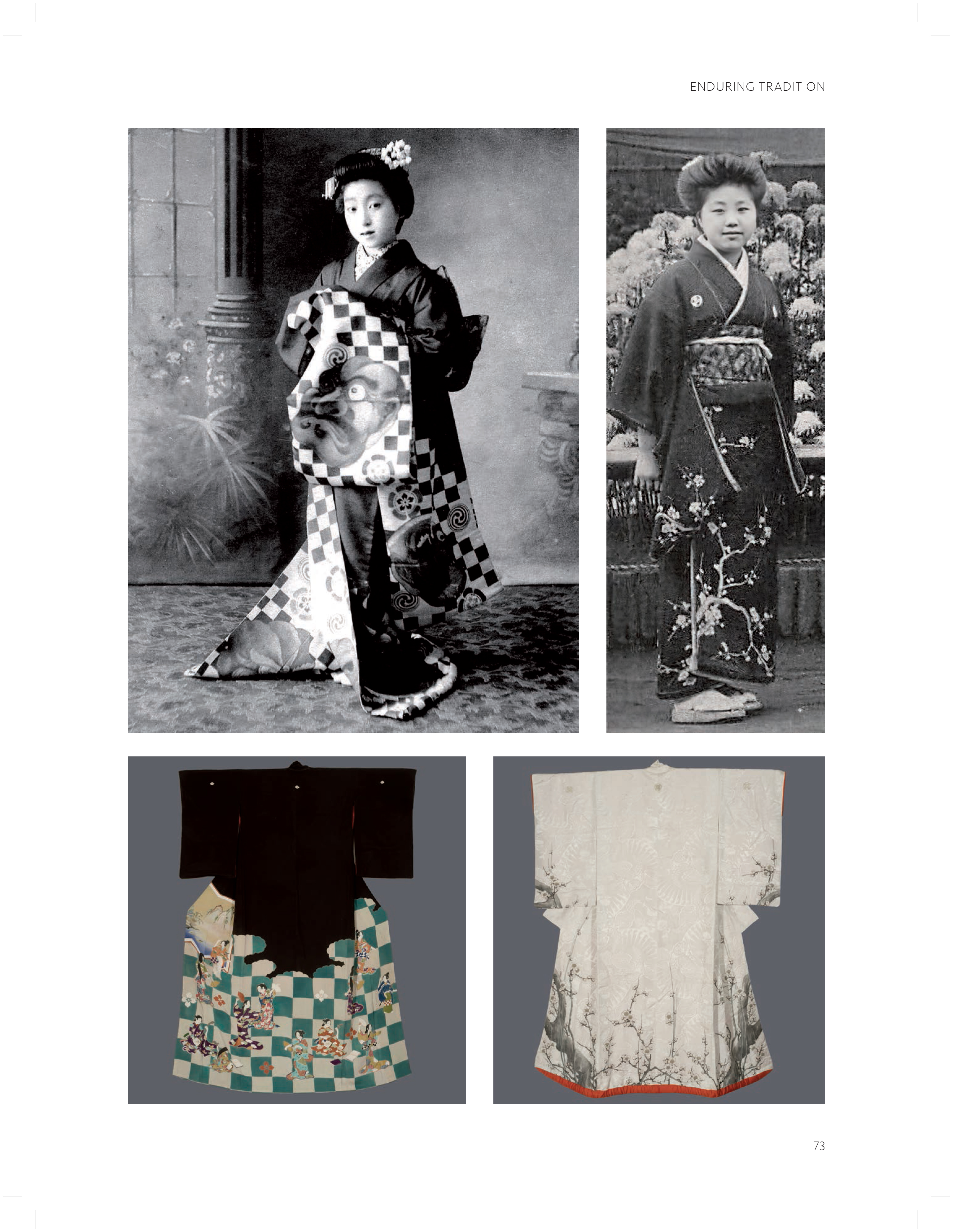 Traditional Japanese kimono styles from different periods with detailed photography