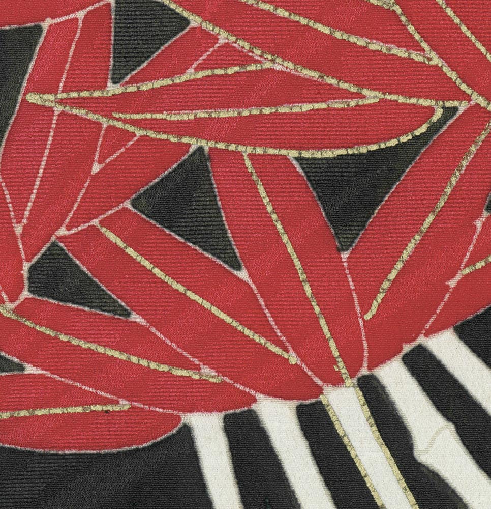 Abstract red and black geometric pattern with gold glittery lines