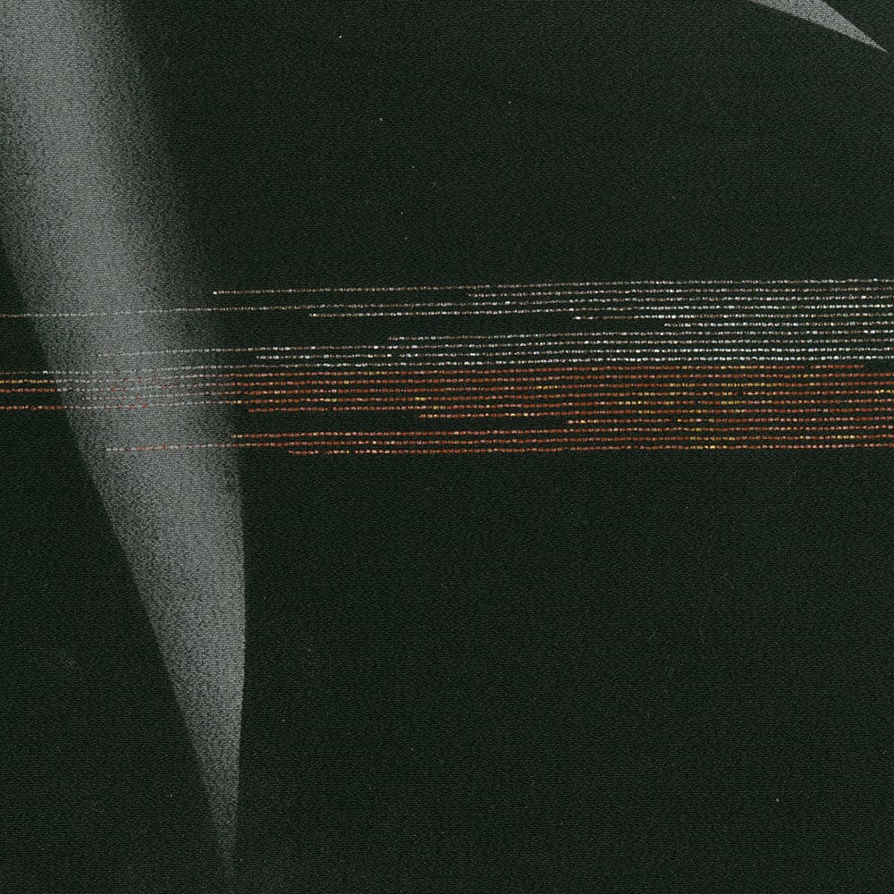 Dark abstract textile with horizontal orange and metallic threads