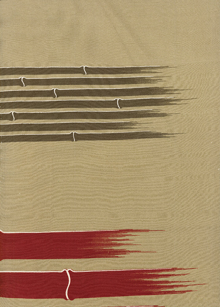 Abstract bamboo-like lines in brown and red on textured beige background