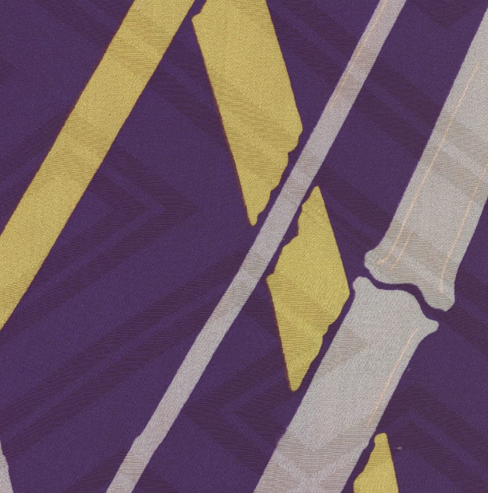 Abstract geometric pattern with purple, gold, and silver angular lines