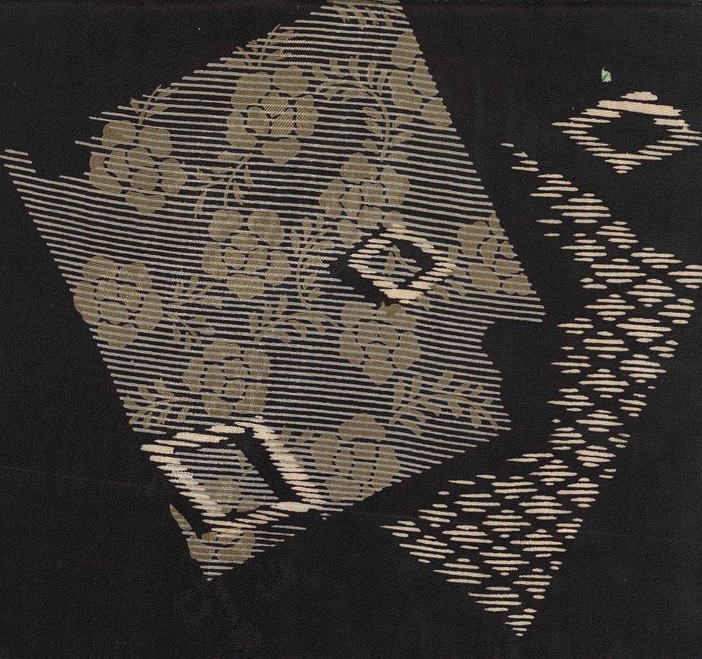 Abstract floral design with gold lines and flowers on black background