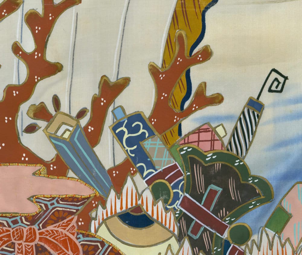 Abstract geometric composition with coral-like shapes and colorful intersecting forms