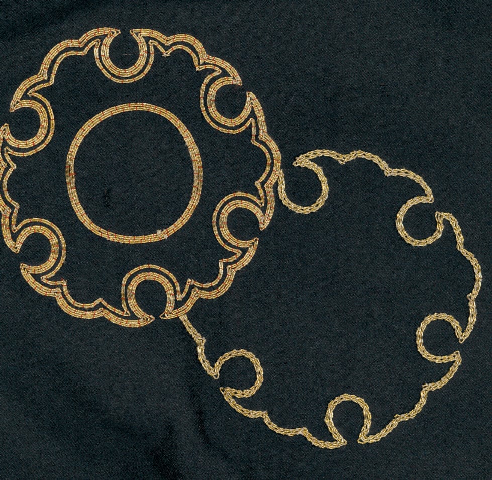 Golden decorative chain-like ornamental design on dark background