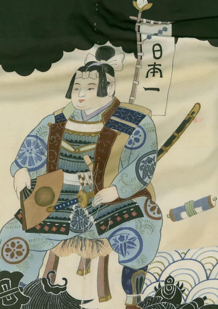 Japanese woodblock print of a child samurai in traditional armor