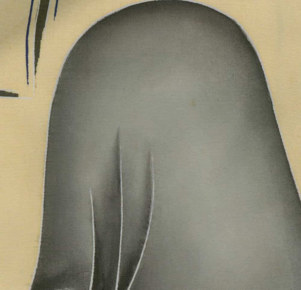 Grayscale abstract minimalist curved shape with vertical lines