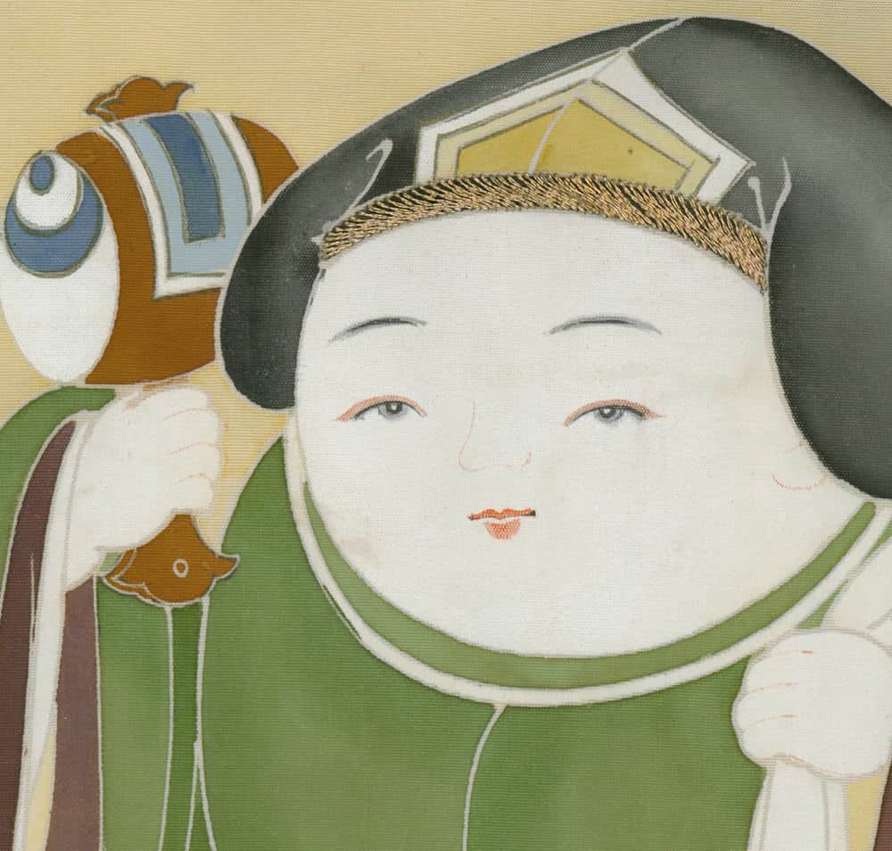 Traditional Japanese illustration of stylized figure with decorative headpiece