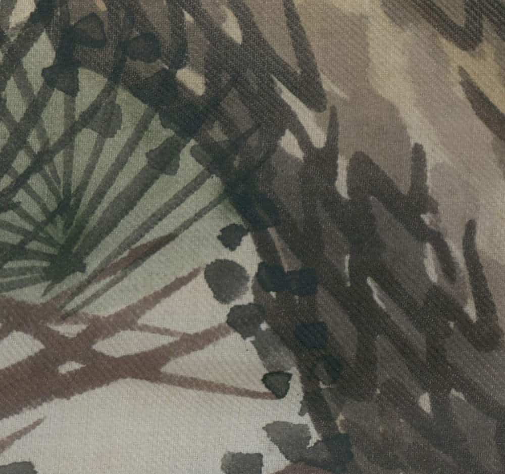 Palm leaves and branches in muted green and brown watercolor tones