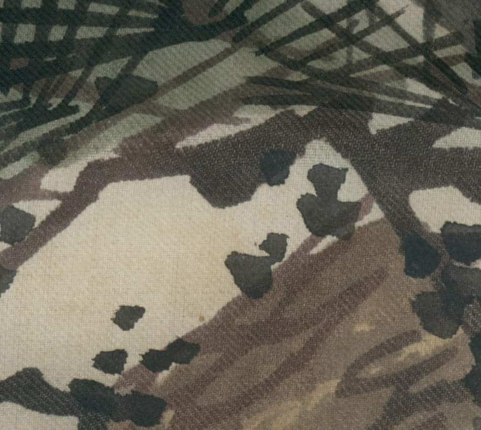 Military camouflage pattern in shades of green, brown, and beige