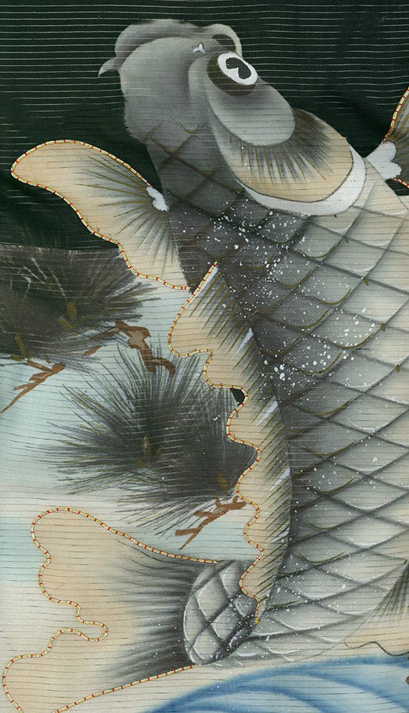 Detailed Japanese-style painting of a koi fish with textured scales