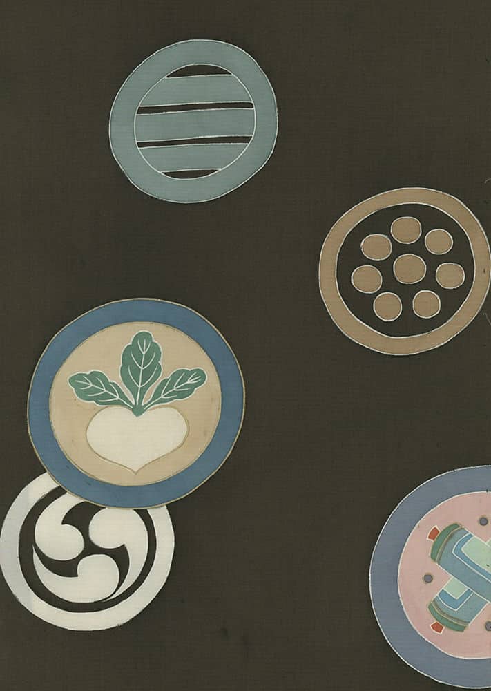 Vintage geometric circular patterns with stylized leaf and abstract shapes