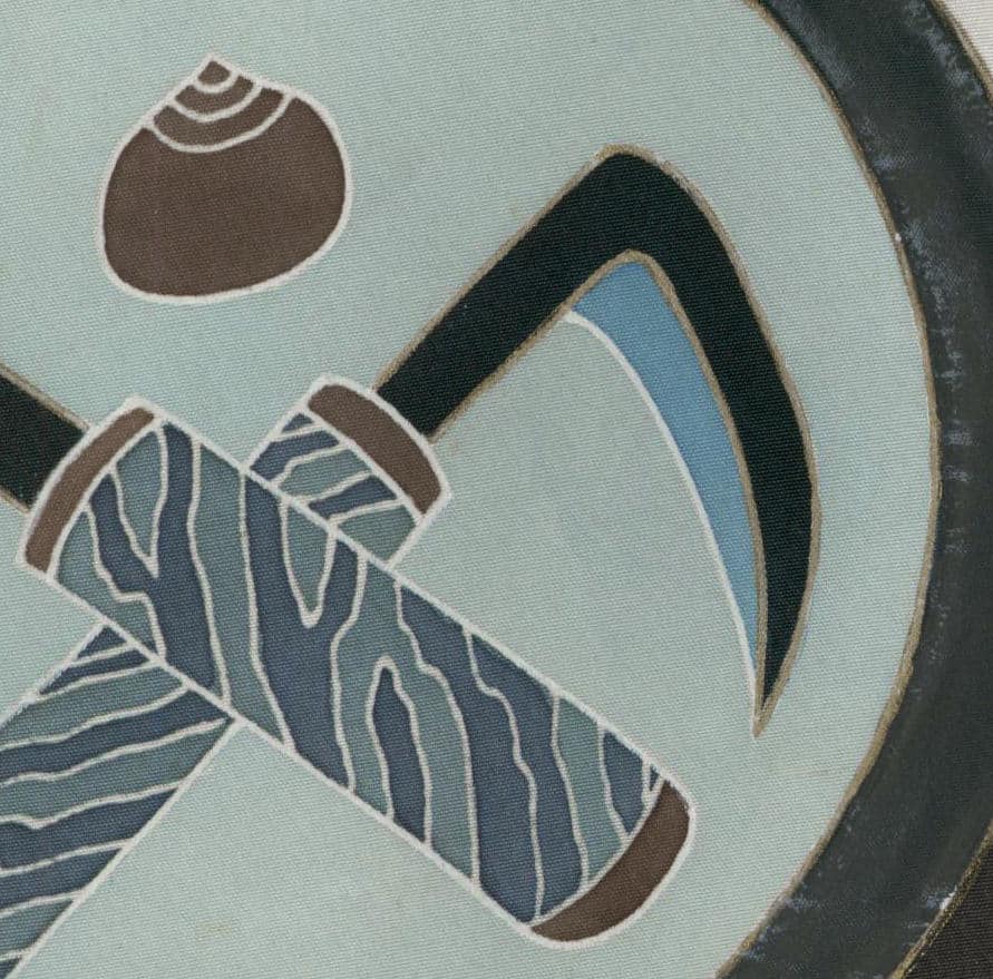 Abstract geometric design with seashell and curved shapes in blue tones