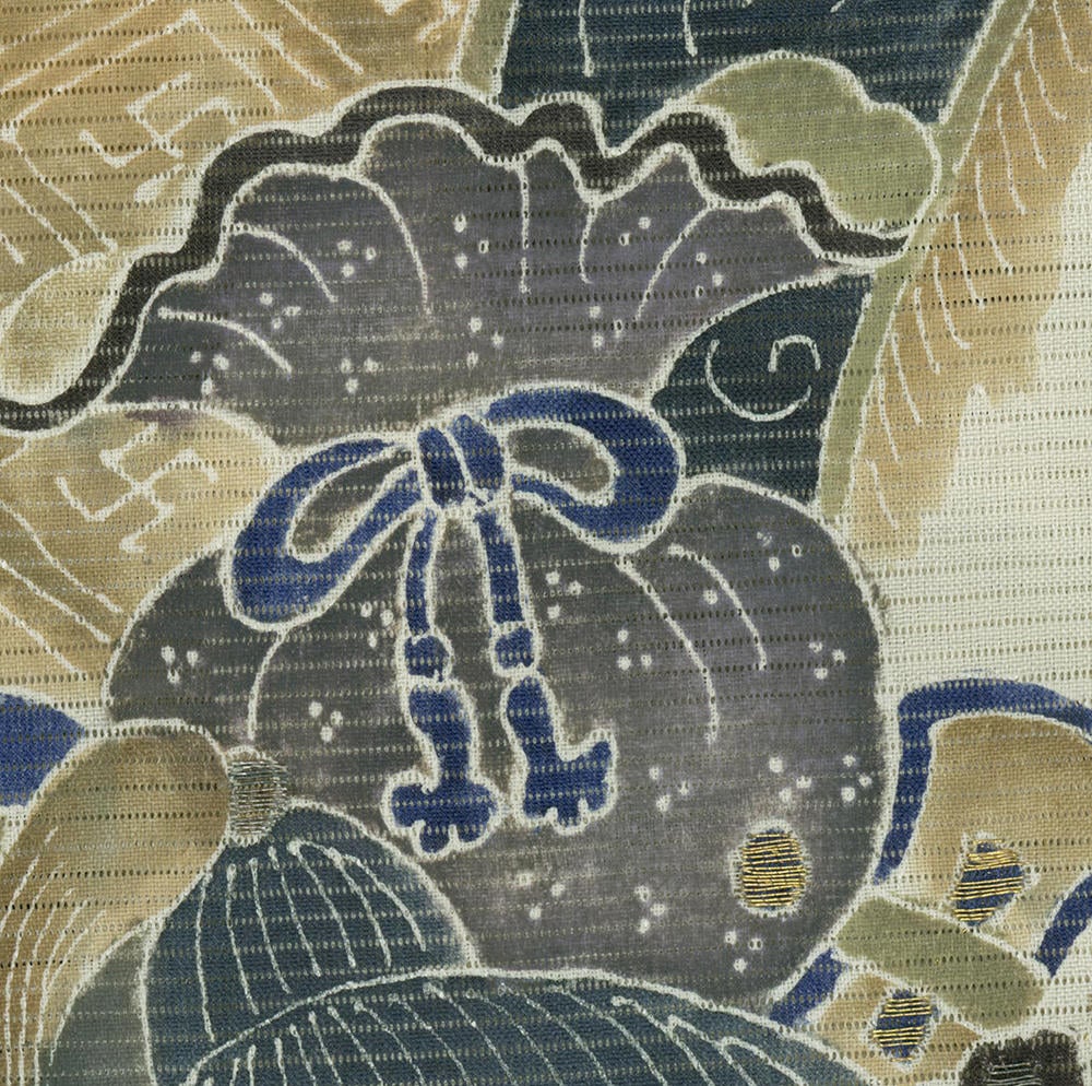 Vintage textile with stylized blue and gray crab design