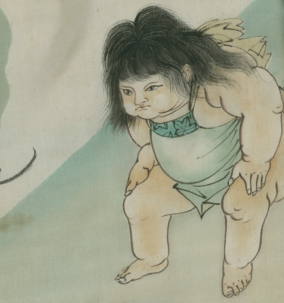 Traditional Japanese illustration of a child in teal clothing