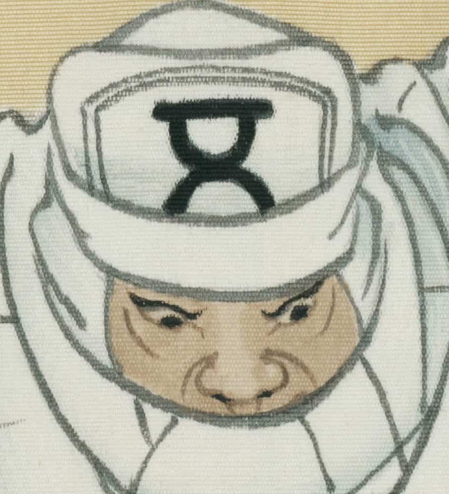 Stylized illustration of a person wearing a hat with hourglass symbol