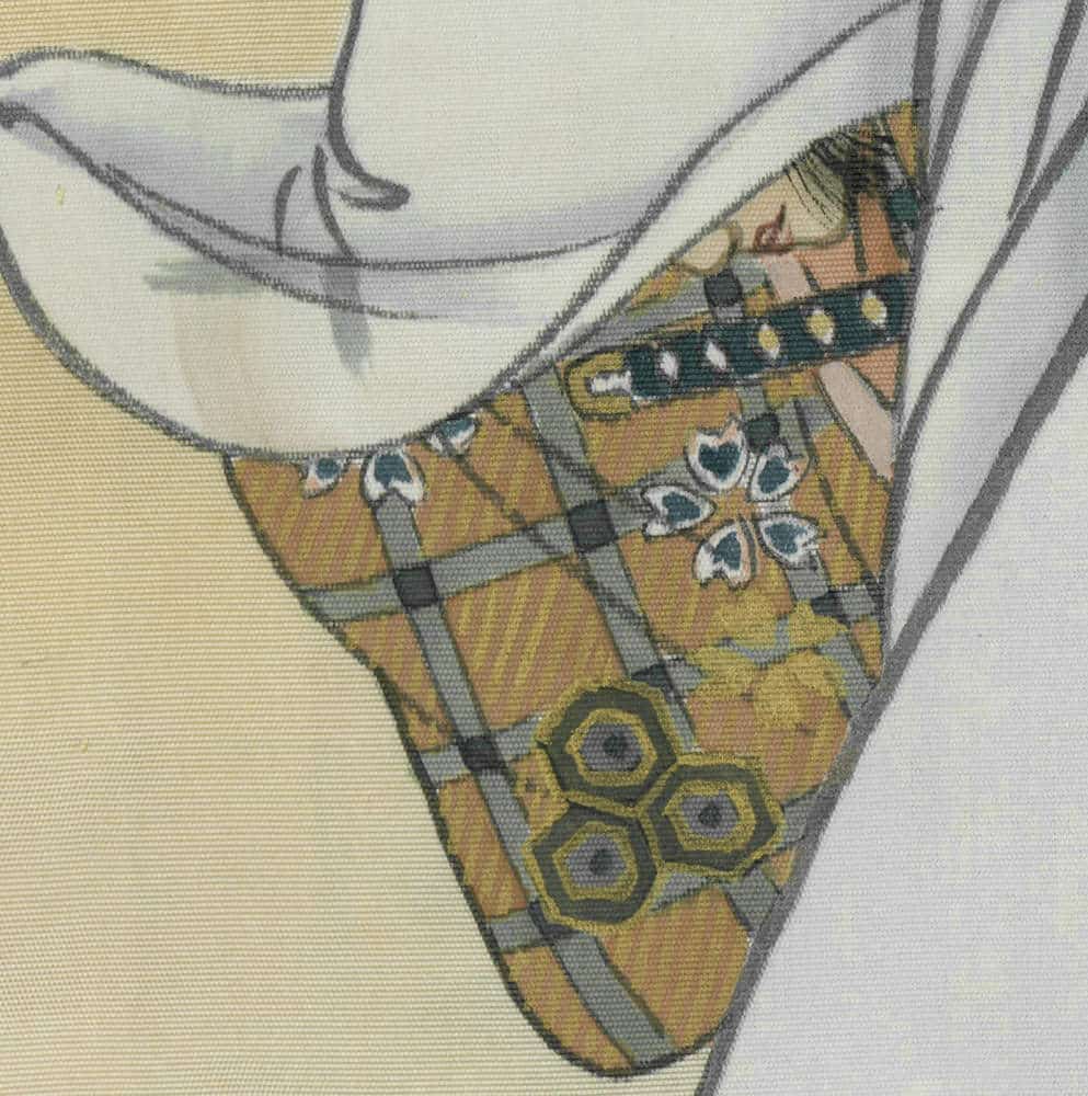 Vintage textile detail with geometric yellow and gray pattern