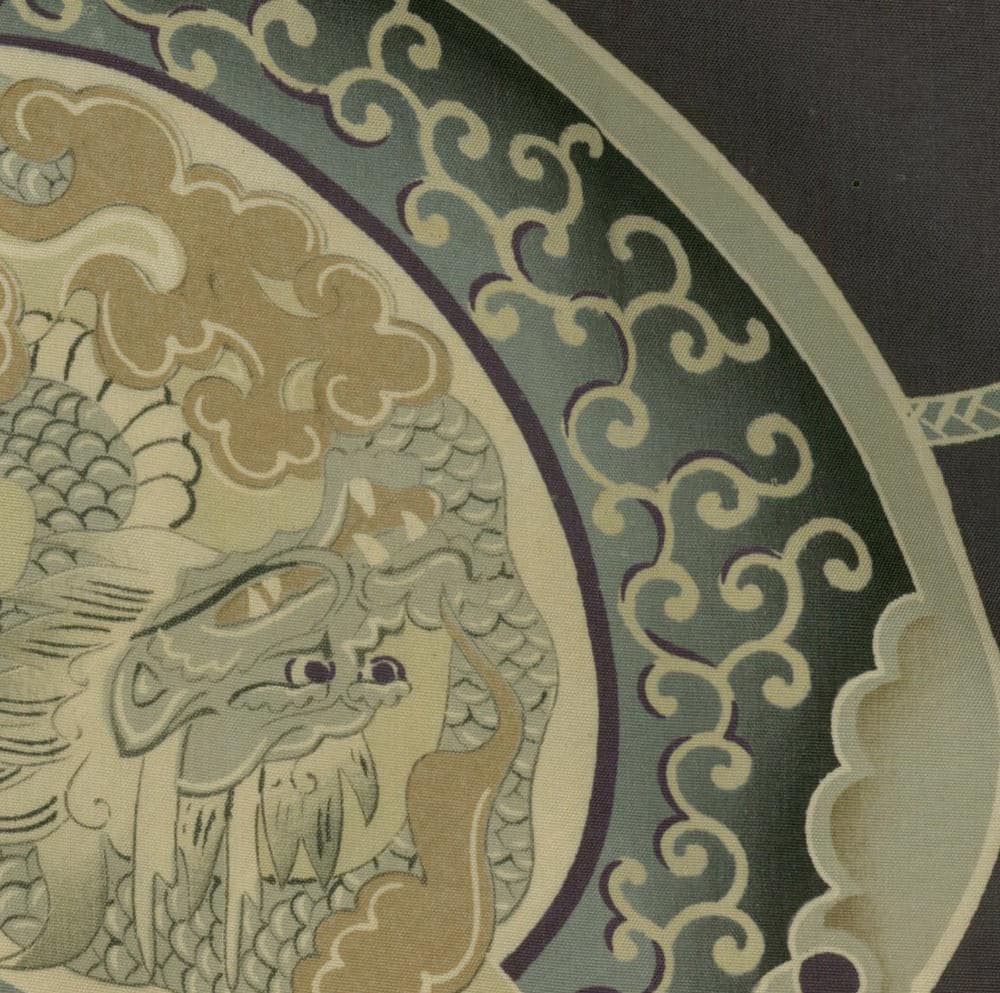 Traditional Asian dragon artwork with swirling clouds in muted colors