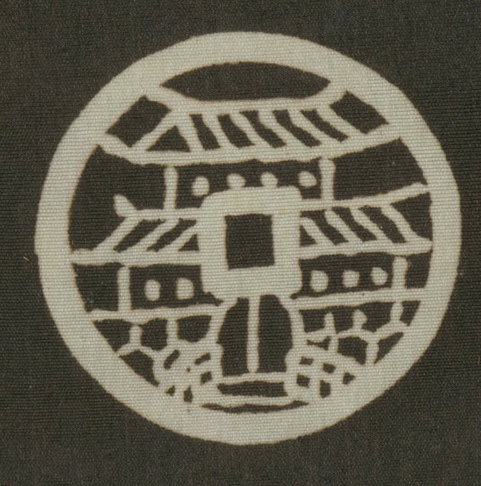 Abstract circular design with geometric shapes in black and cream