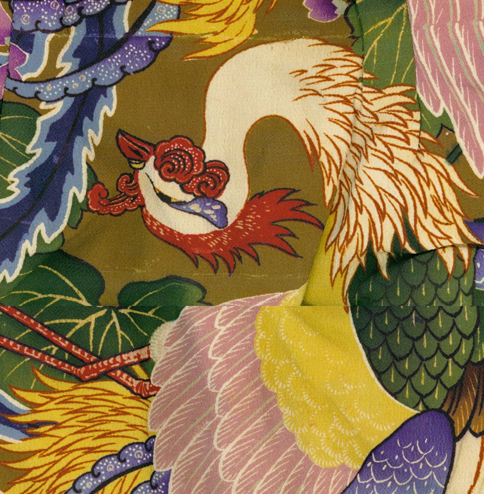 Vibrant Japanese-style illustration of mythical phoenix and colorful feathered creatures