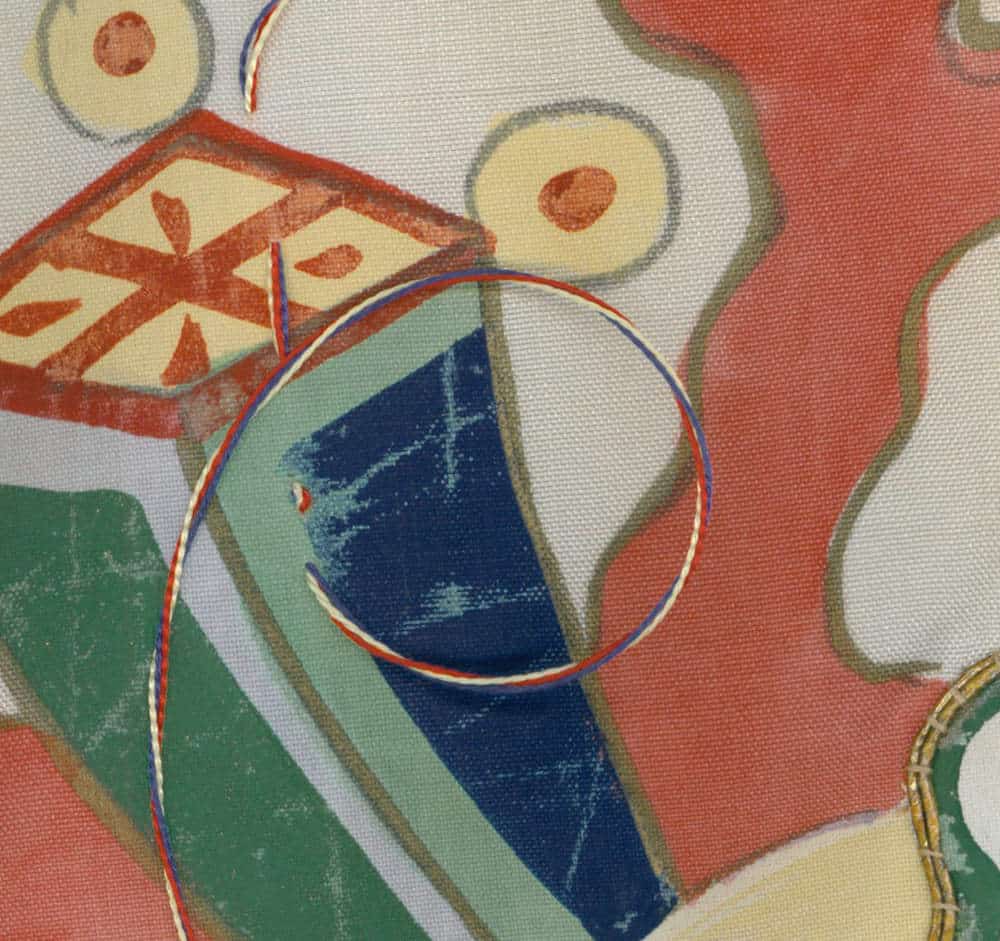 Abstract geometric art with colorful shapes and circular overlapping elements