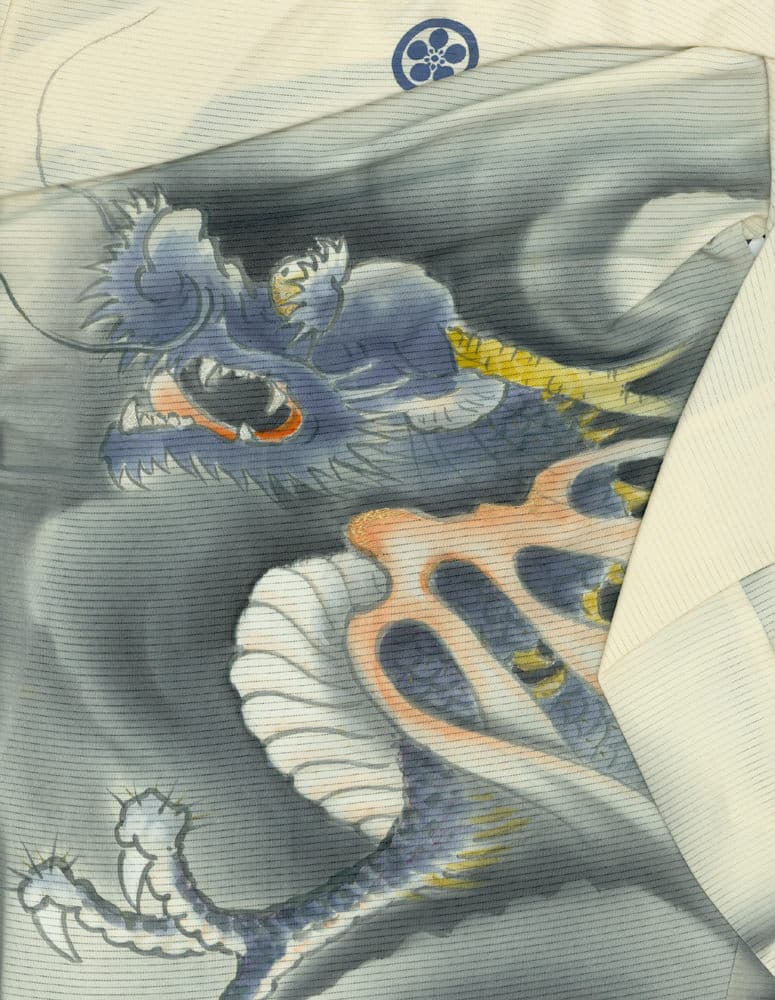 Japanese dragon artwork with blue and white swirling mythical creature