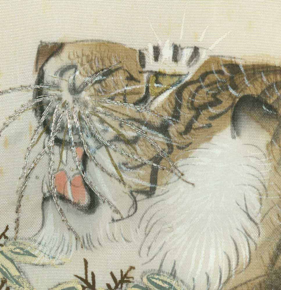 Detailed watercolor of a striped tiger with delicate brush strokes