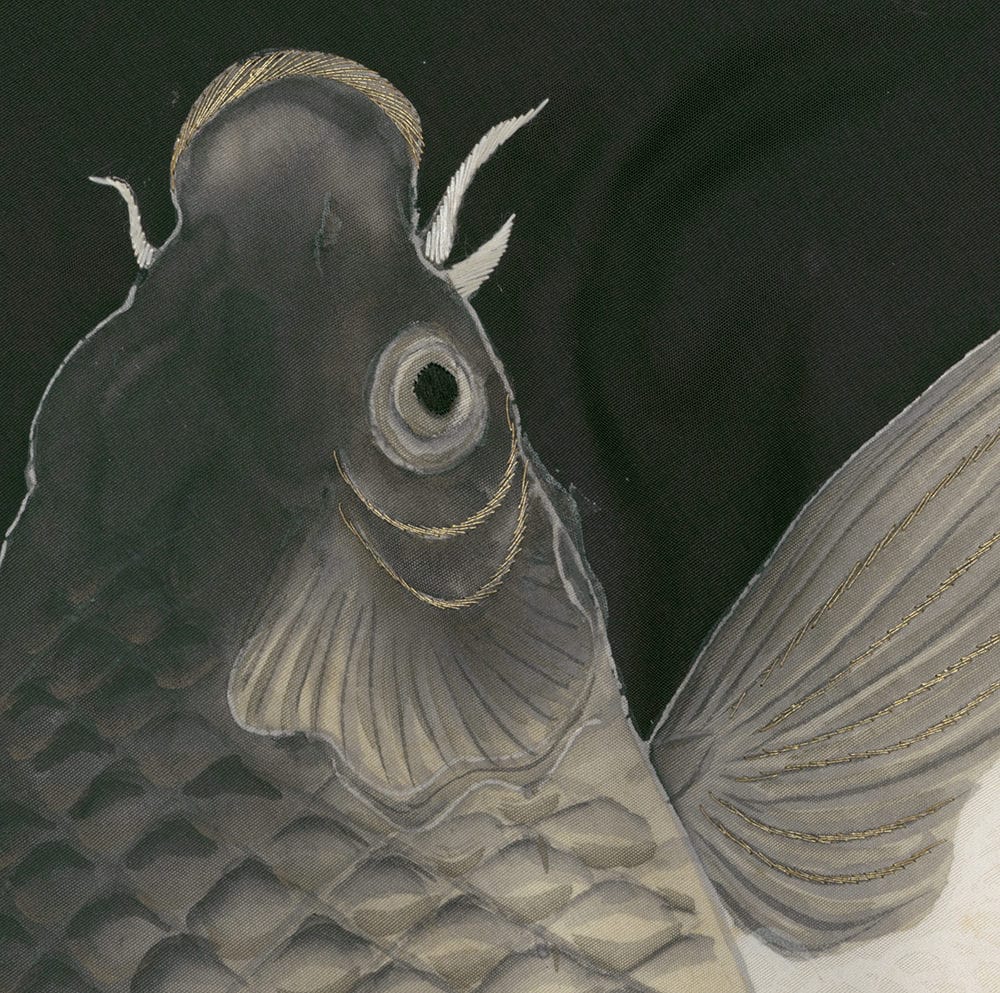 Detailed gray and white fish with large eye and golden accents