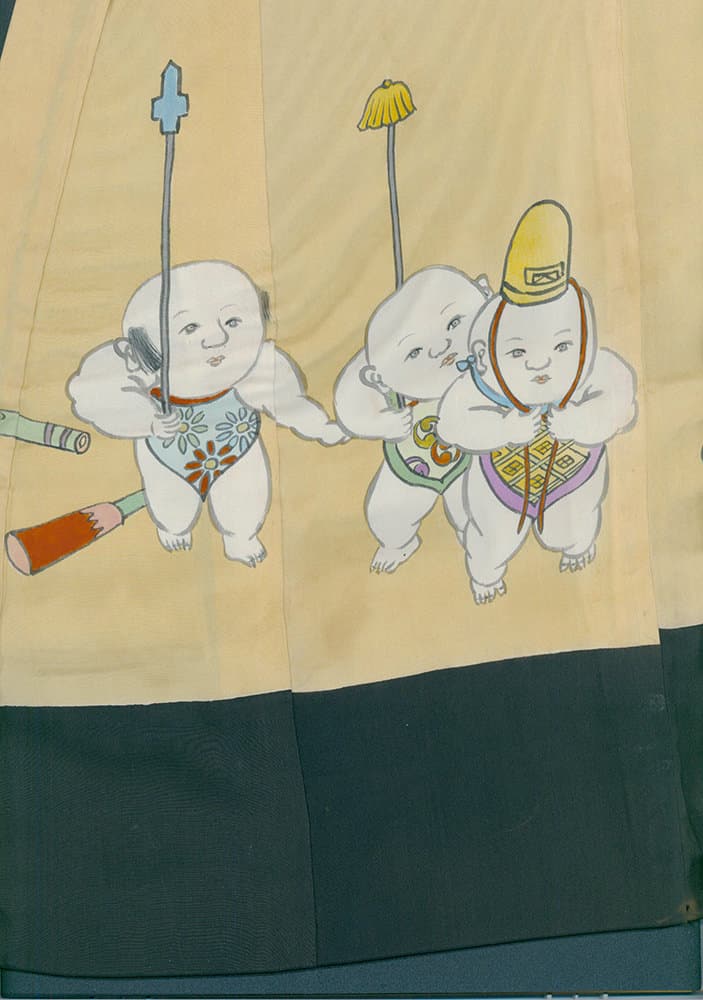 Whimsical Japanese-style illustration of three chubby baby-like figures