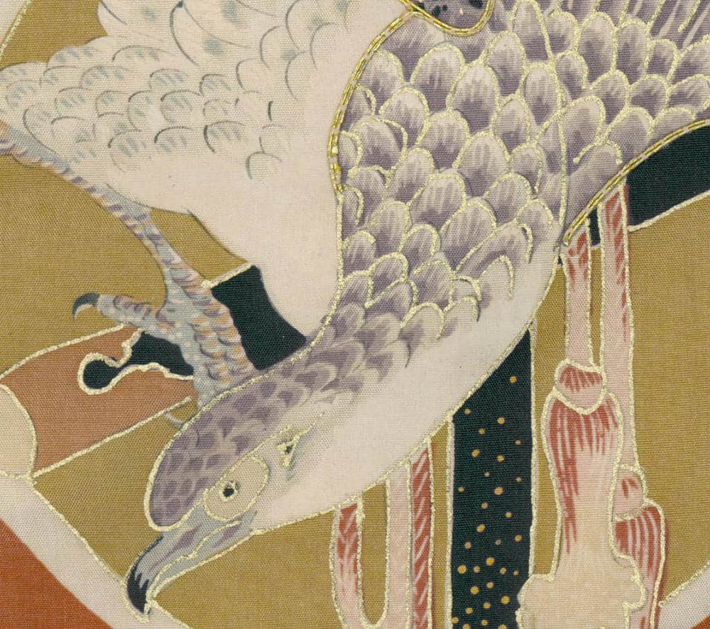 Vintage Japanese textile detail with stylized eagle or hawk