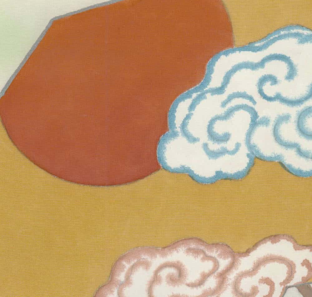 Abstract clouds and shapes in warm orange, yellow, and soft blue tones