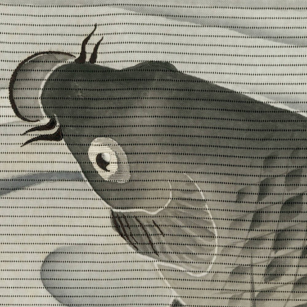 Detailed silhouette of a scorpion on a textured striped background