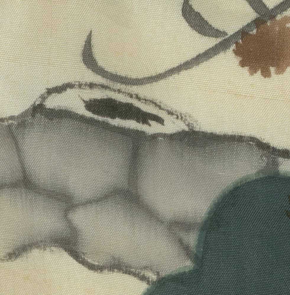 Abstract watercolor painting with soft gray and green blended shapes