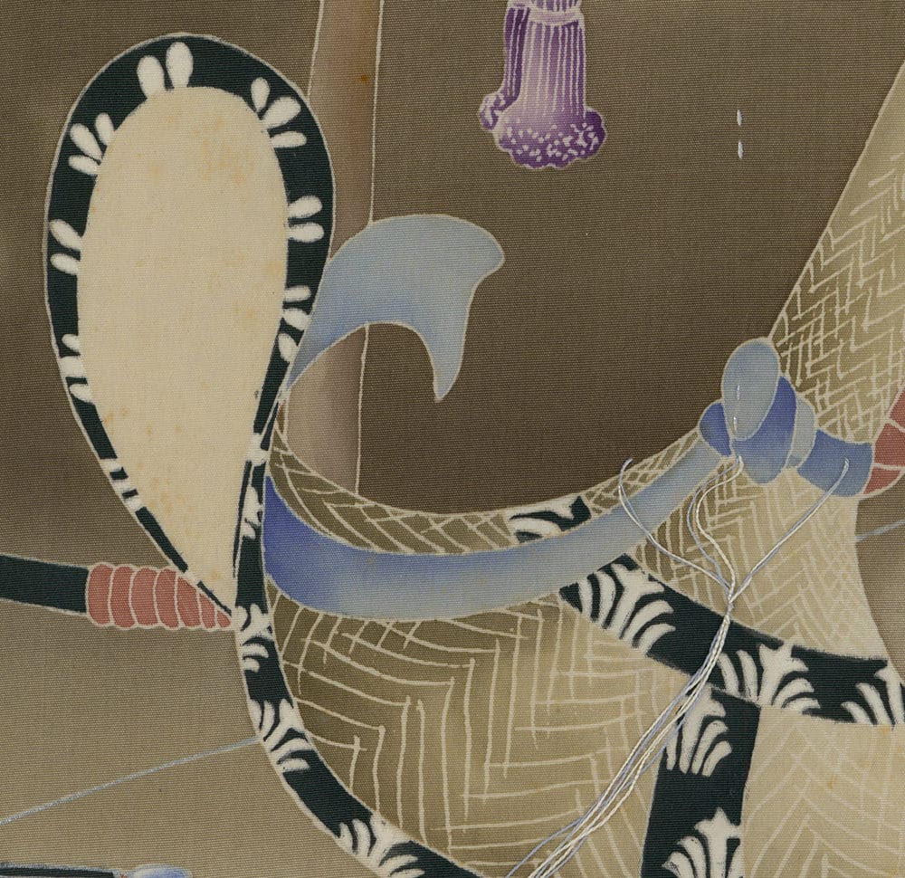Abstract Japanese art with geometric shapes and stylized zebra pattern
