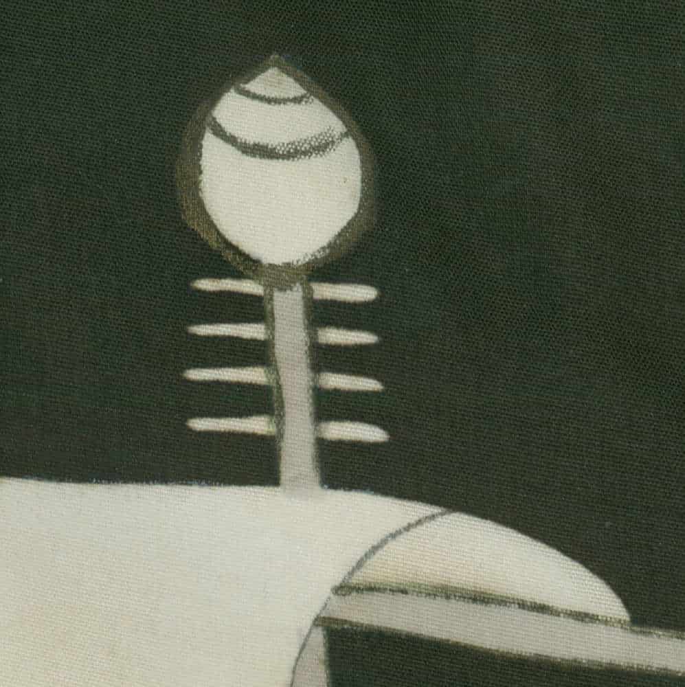 Minimalist abstract artwork of stylized bone-like structure with spherical shapes