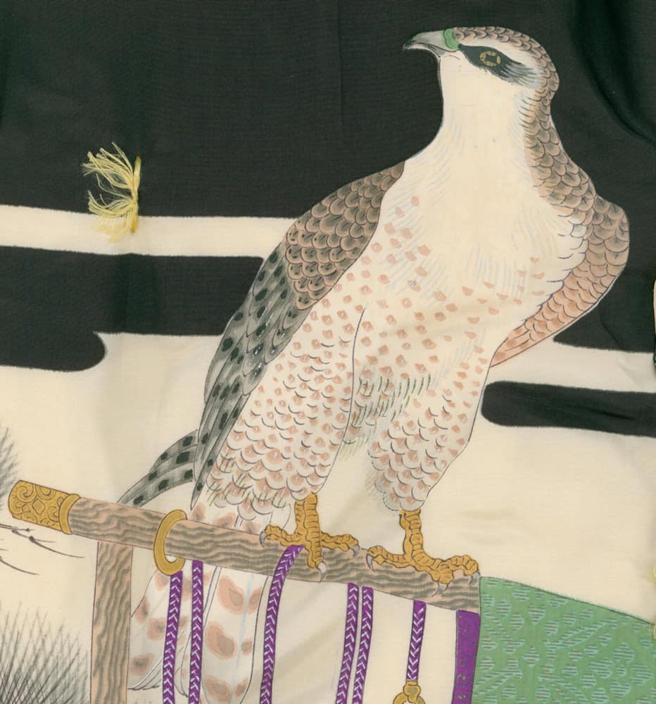 Elegant Japanese-style illustration of a perched bird of prey