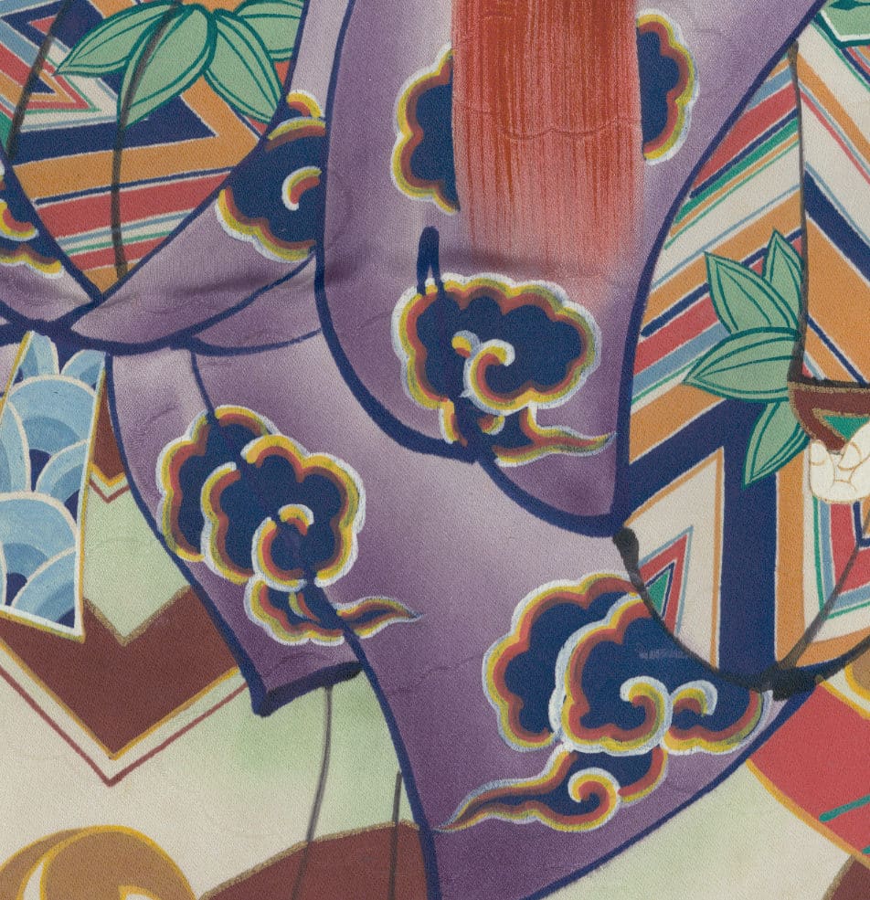 Colorful abstract artwork with stylized clouds and geometric patterns