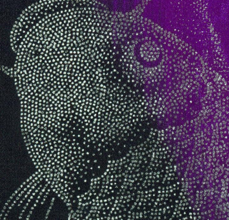 Pixelated cat silhouette in black and purple dots